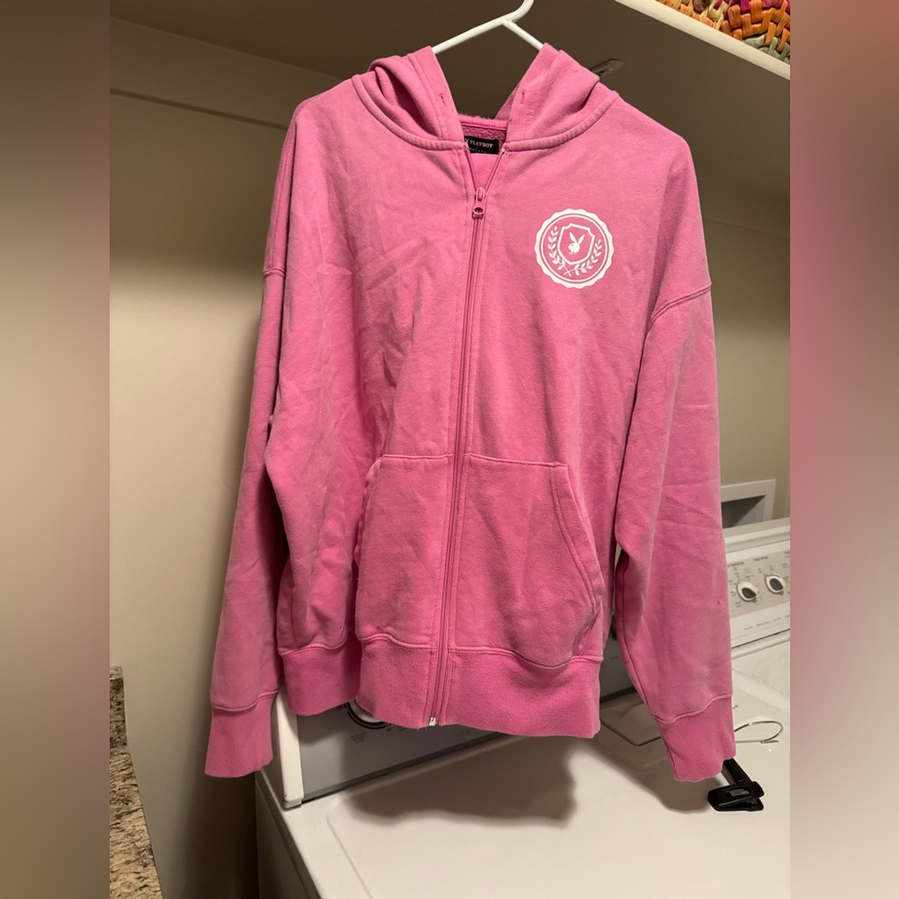 Playboy matching pink sweat suit sz medium missing string for hood